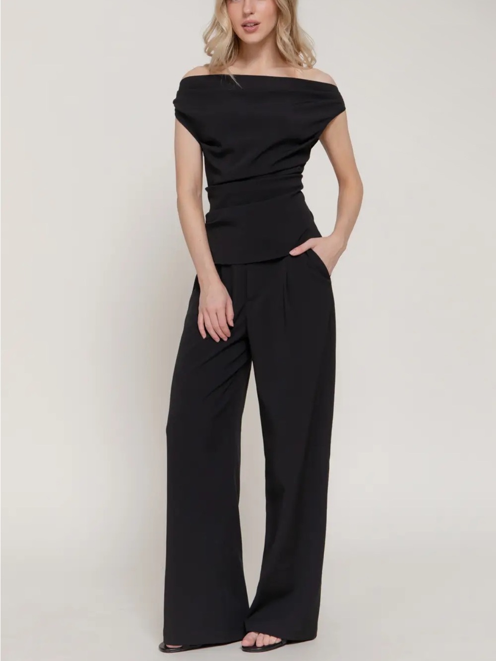 Off-Shoulder Wide-Leg Jumpsuit - Black